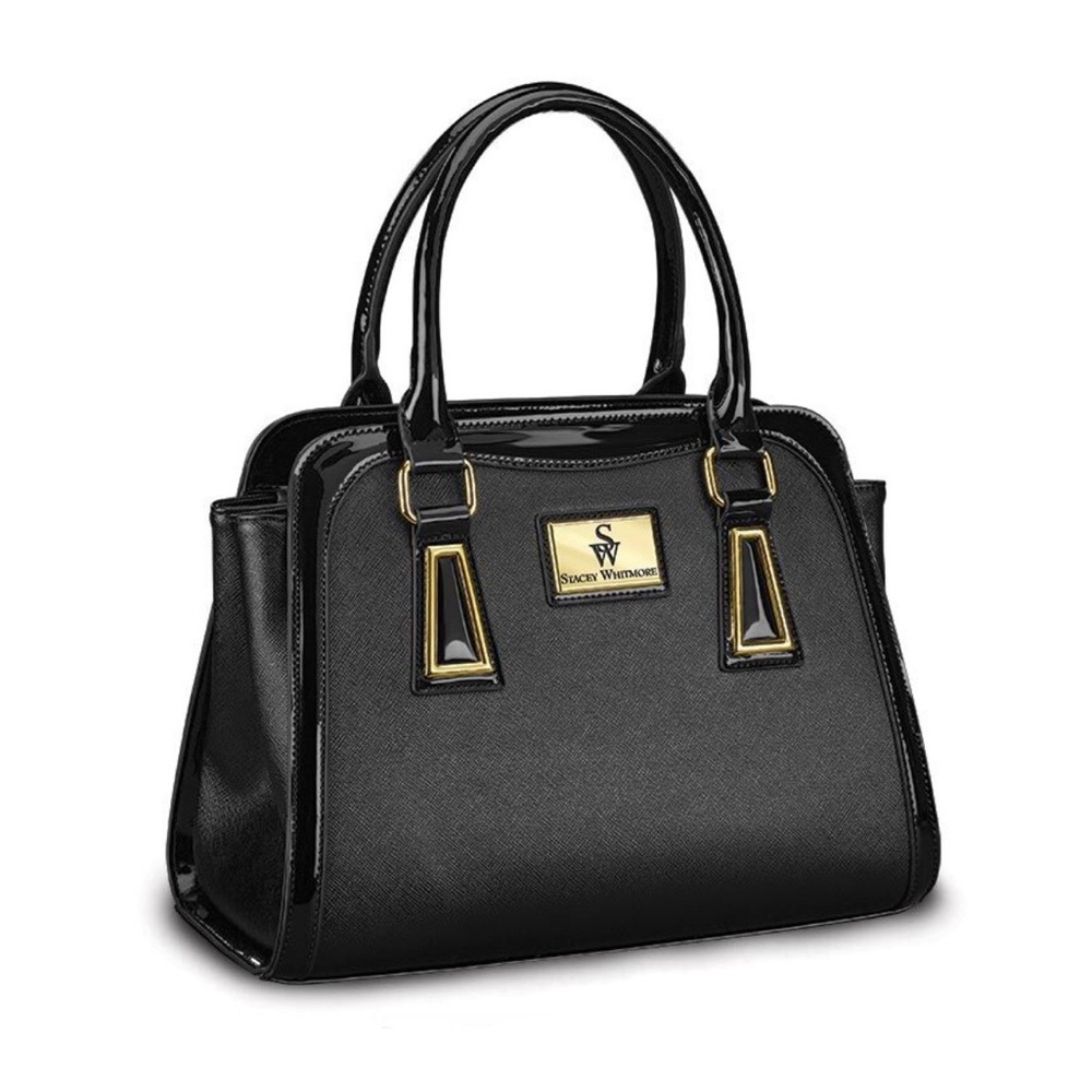 New Little Black Bag by Stacey Whitmore Handbag Faux Saffiano Style Leather Gold